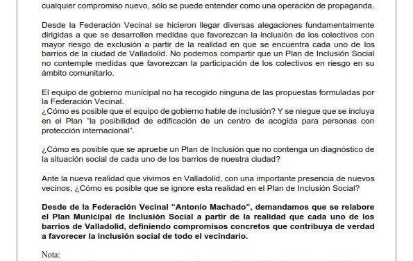 El plan de inclusión social del Ayuntamiento es un mero corta y pega de otros planes municipales