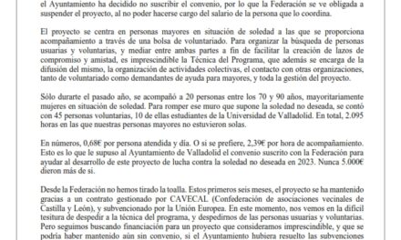 La Federación de Asociaciones Vecinales Antonio Machado suspende el proyecto “Buena Vecindad” por falta de recursos económicos