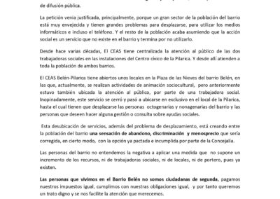 LOS VECINOS DEL BARRIO BELEN “PROFUNDAMENTE DECEPCIONADOS” CON LA CONCEJALÍA DE SERVICIOS SOCIALES DEL AYUNTAMIENTO.