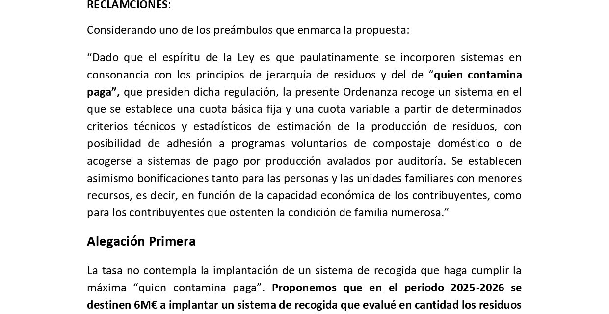 Reclamaciones a la tasa del servicio de recogida, transporte y tratamiento de residuos domésticos