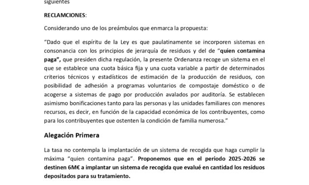 Reclamaciones a la tasa del servicio de recogida, transporte y tratamiento de residuos domésticos